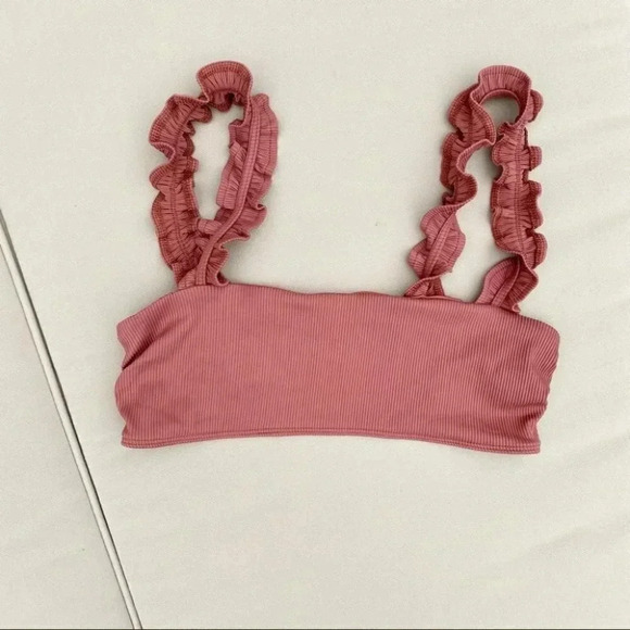 Free People x Beach Riot Ruffle Madeline Bikini Swim Top Large Pink - Picture 3 of 10